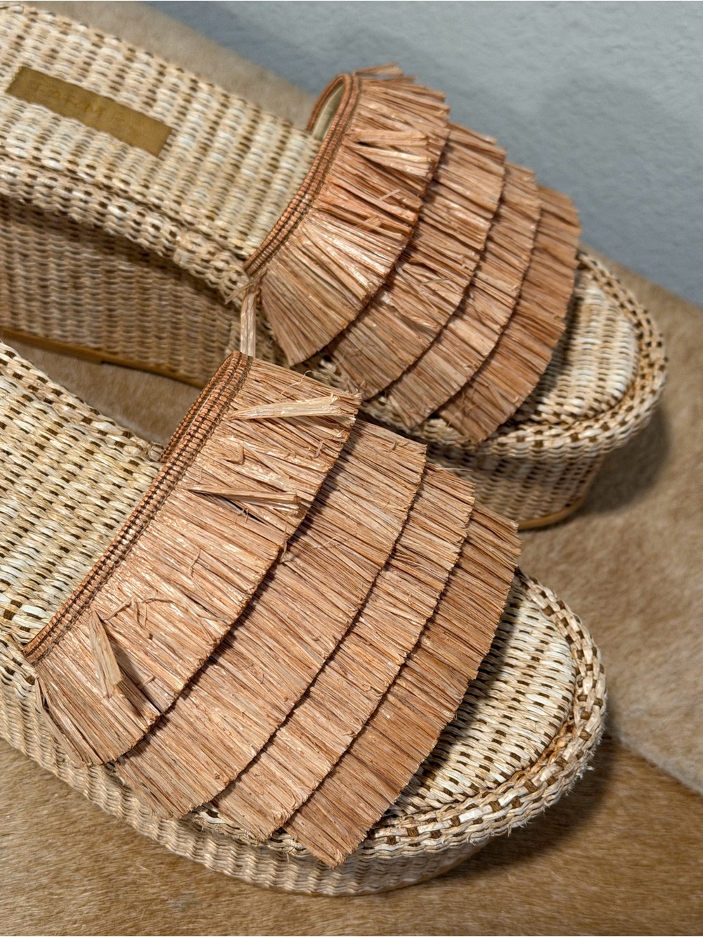 FARM Rio Tan Raffia Fringe Slide Sandals-Approx Size 8 - Picture 6 of 8
